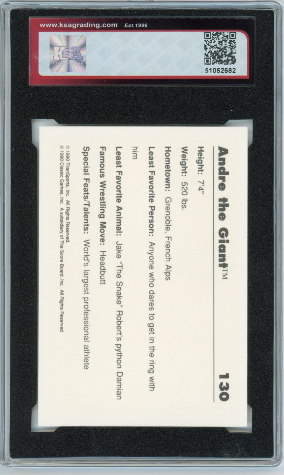 1990 Classic WWF Andre the Giant Graded Card #130 KSA 9