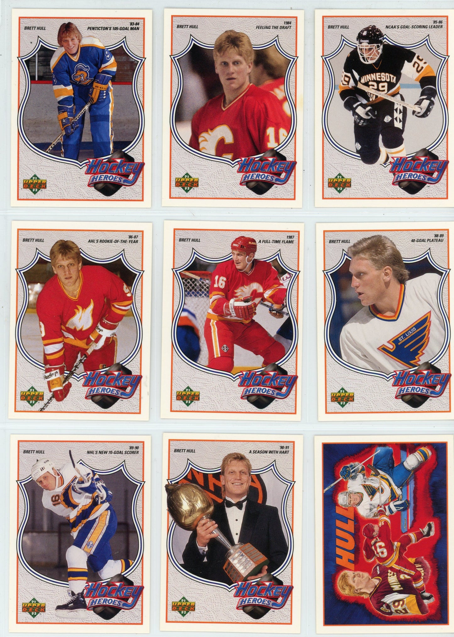 1991/92 Upper Deck NHL Hockey Card Low Series Set (500 Cards) + Brett Hull Hockey Heroes Inserts