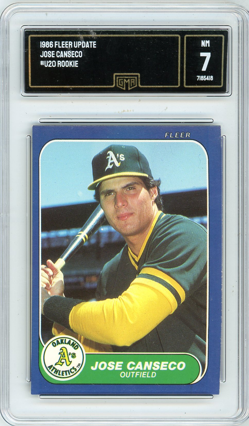 1986 Fleer Update Jose Canseco Graded Rookie Card #U20 GMA 7