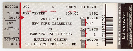 New York Islanders vs. Toronto Maple Leafs Vintage Ticket Barclays Center (Brooklyn, 2019)