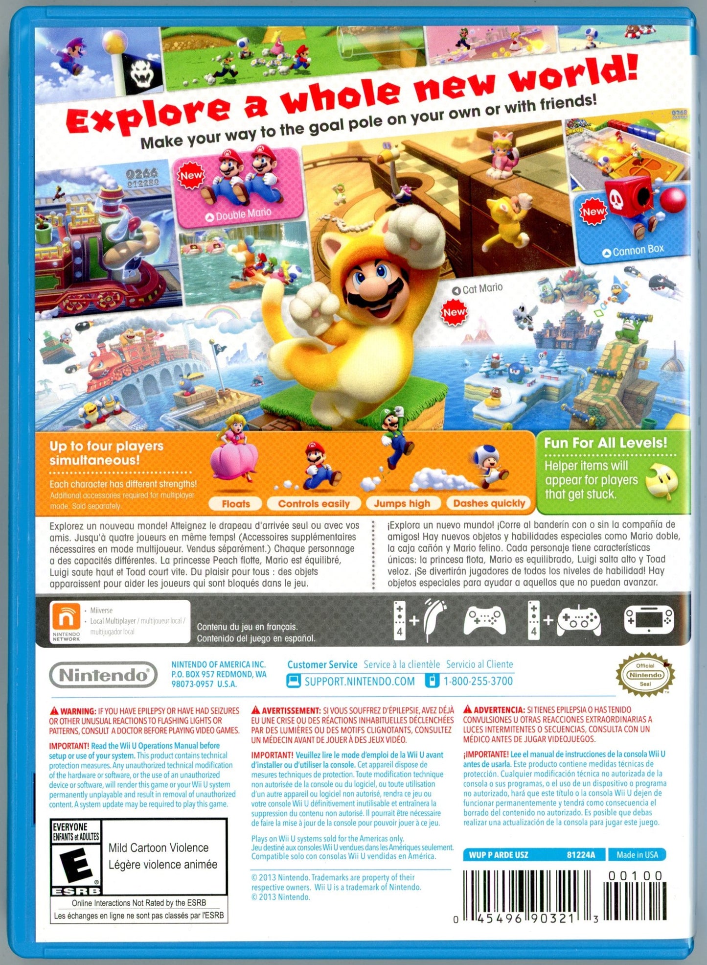 2013 Nintendo Super Mario 3D World Wii U Video Game Disc In Box