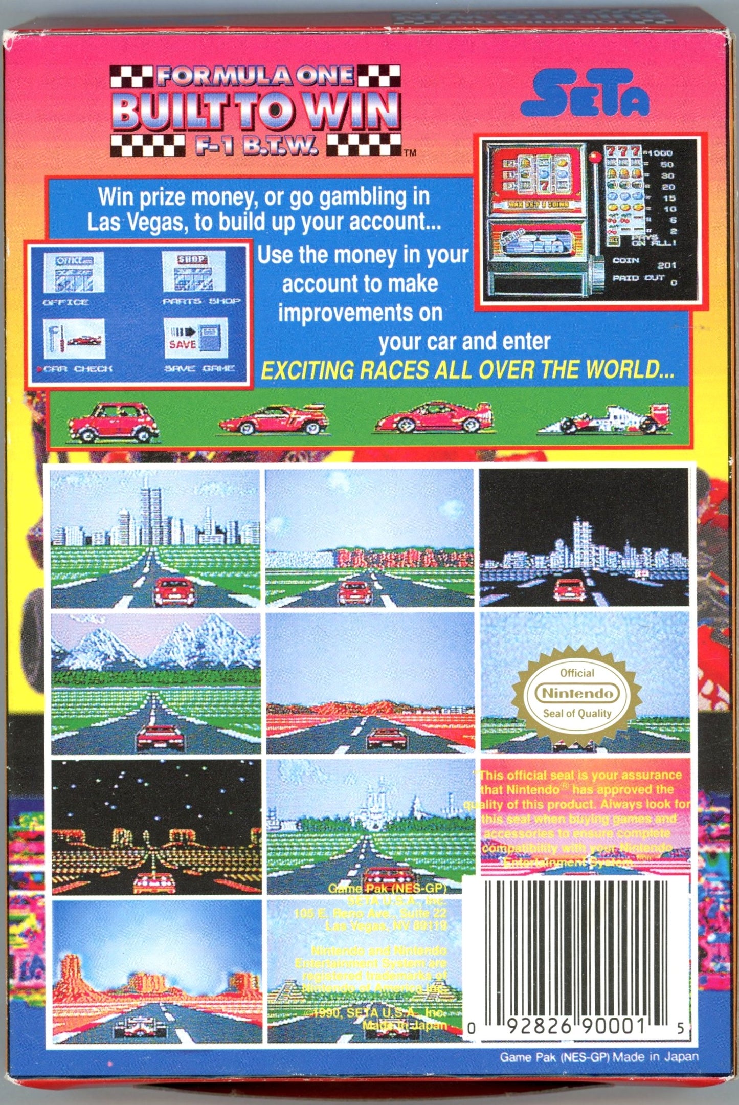 1990 Nintendo SETA Formula One Built to Win NES Video Game Cartridge in Box