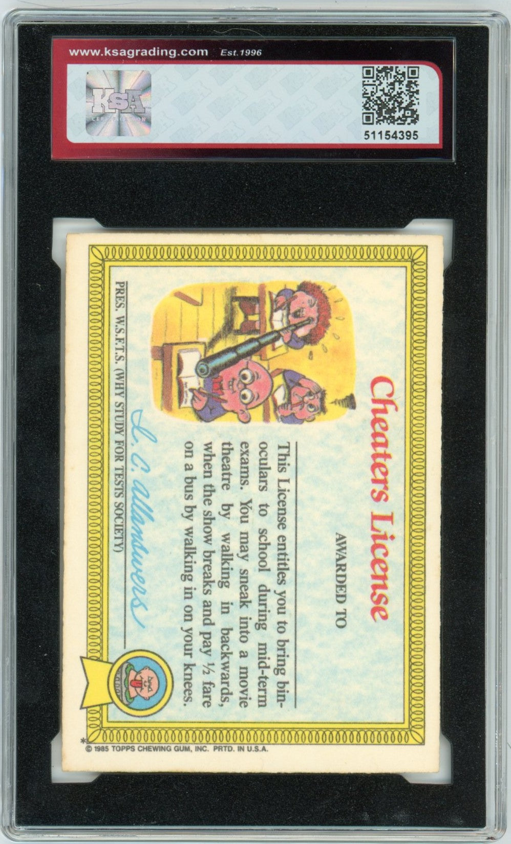 1985 Garbage Pail Kids Adam Bomb Graded Rookie Sticker Card #8a License KSA 6