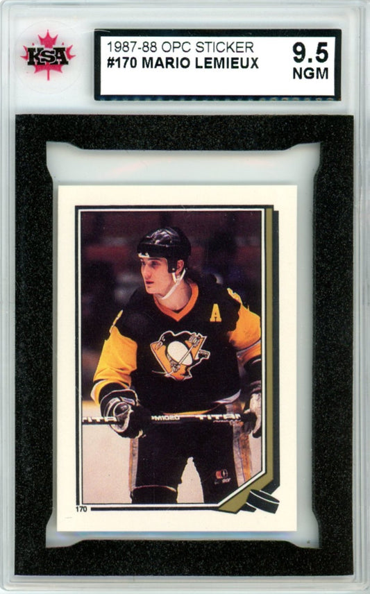 1987/88 OPC O-Pee-Chee #170 Mario Lemieux Graded Hockey Sticker Card KSA 9.5