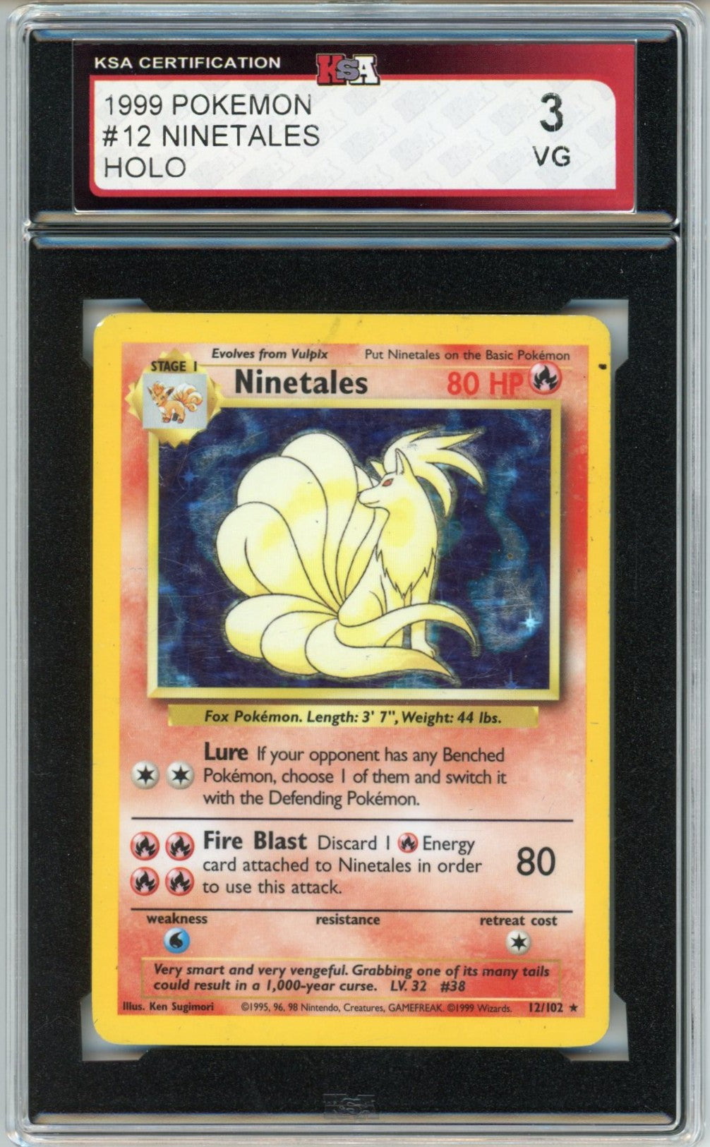 1999 Pokemon Ninetales Holographic Graded Card #12 KSA 3
