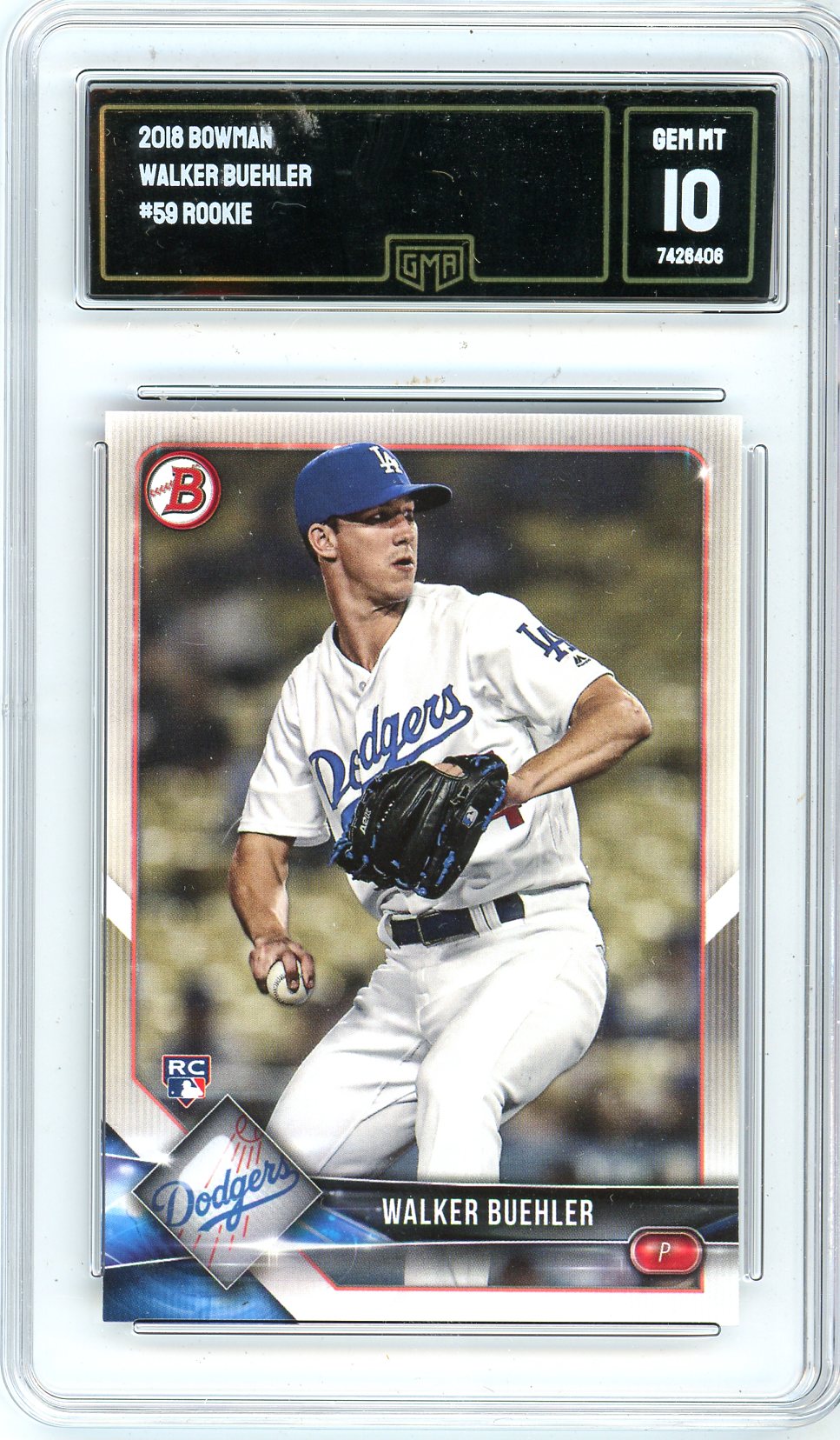 2018 Bowman Walker Buehler Graded Rookie Card #59 GMA 10