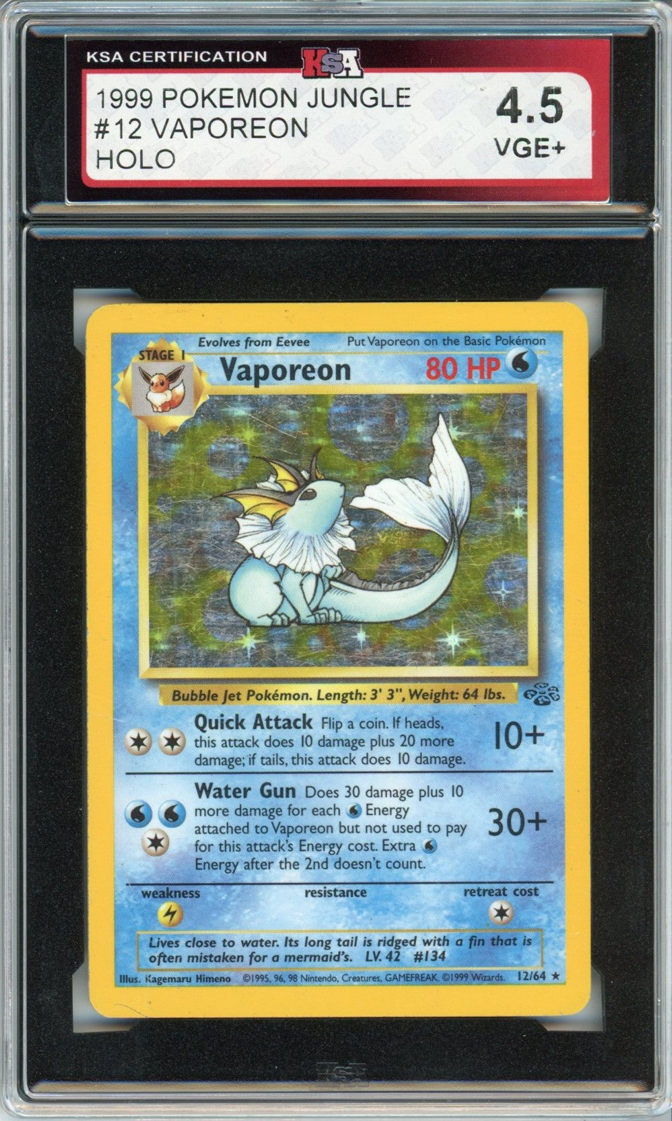 1999 Pokemon Jungle Vaporean Holographic Graded Card #12 KSA 4.5