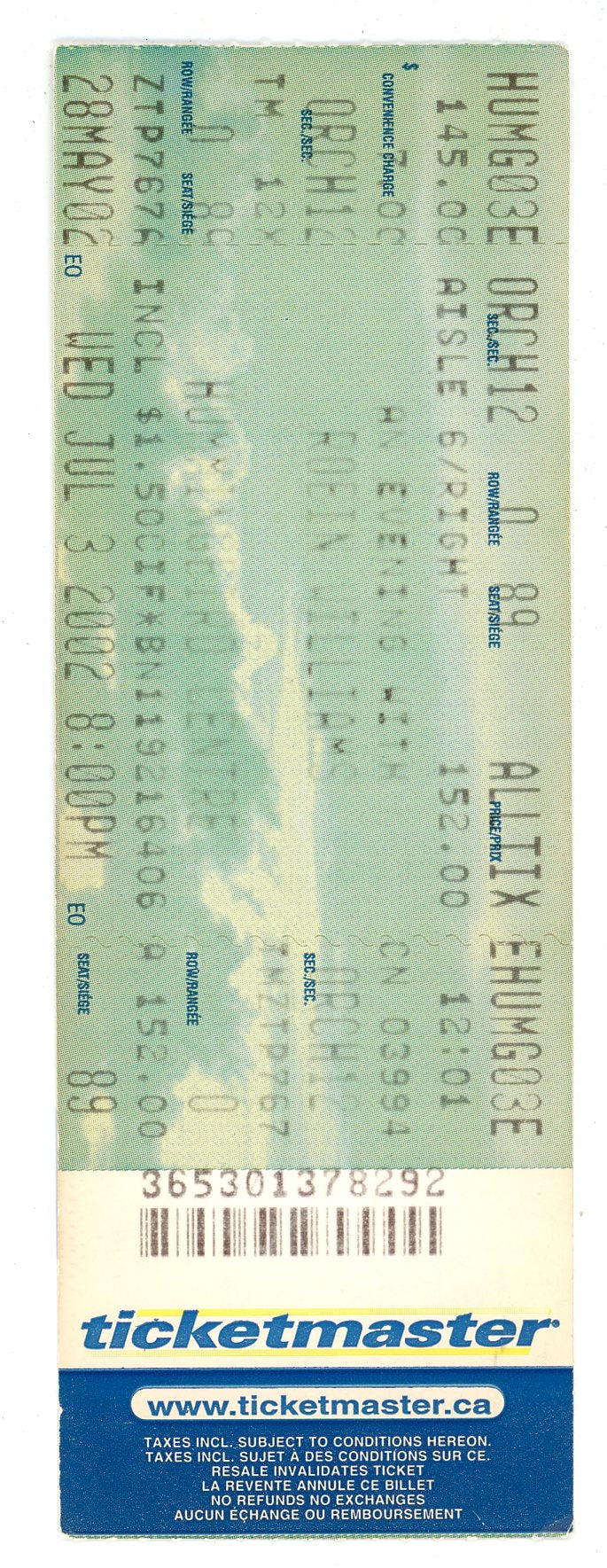 An Evening with Robin Williams Vintage Ticket Stub Hummingbird Centre (Toronto, 2002)