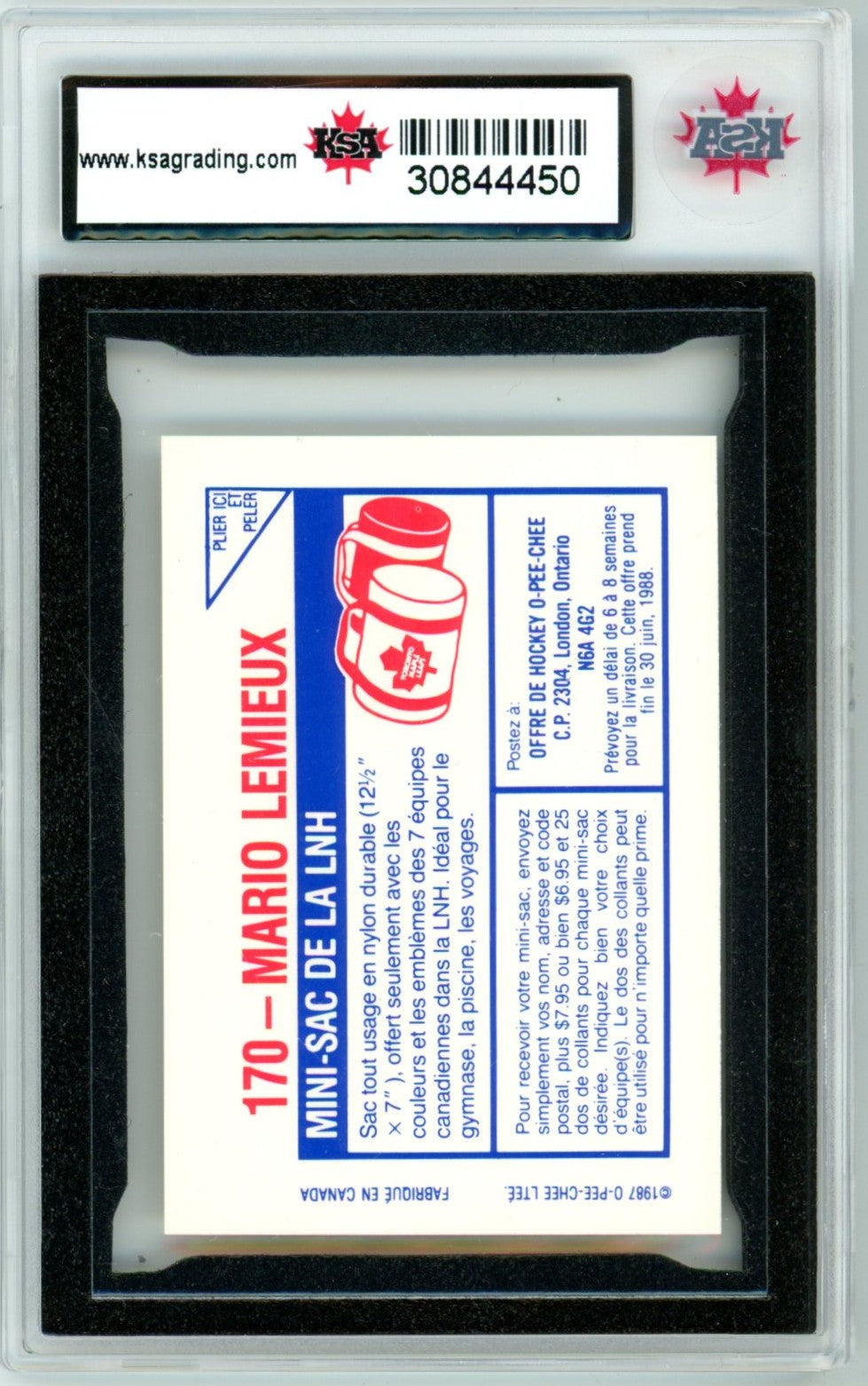 1987/88 OPC O-Pee-Chee #170 Mario Lemieux Graded Hockey Sticker Card KSA 9.5