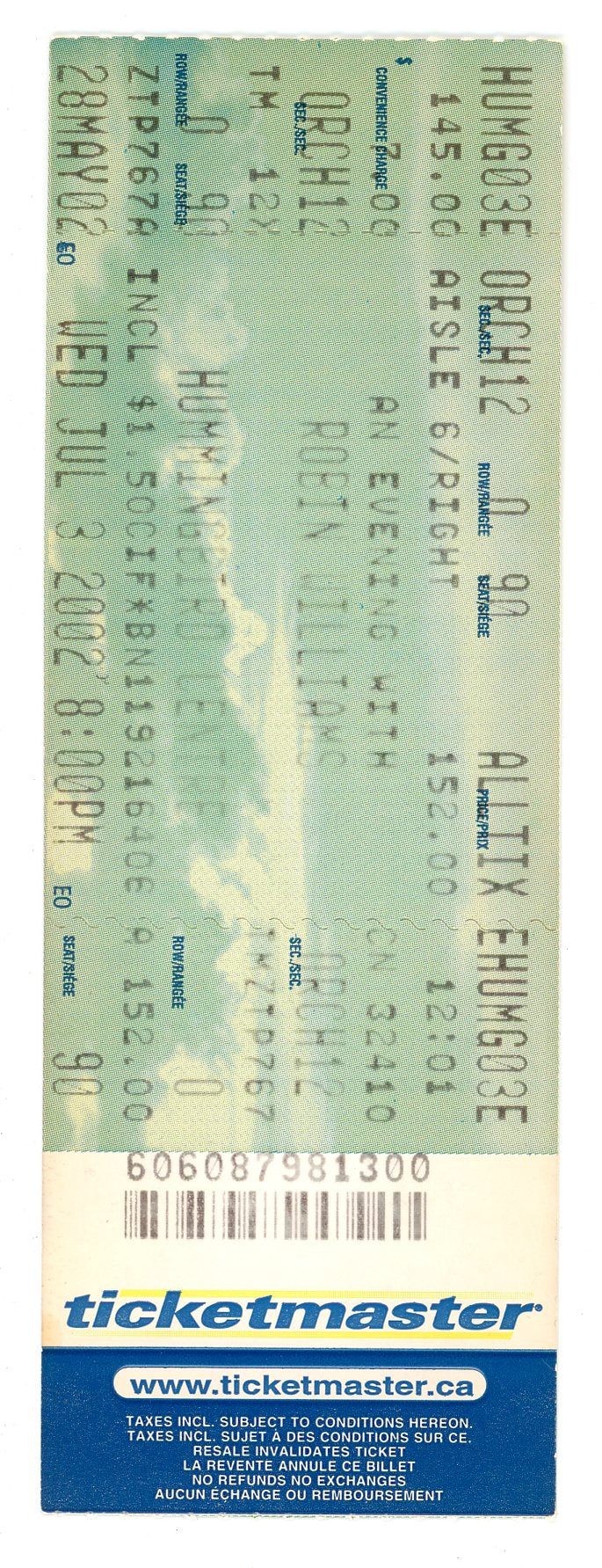 An Evening with Robin Williams Vintage Ticket Hummingbird Centre (Toronto, 2002)
