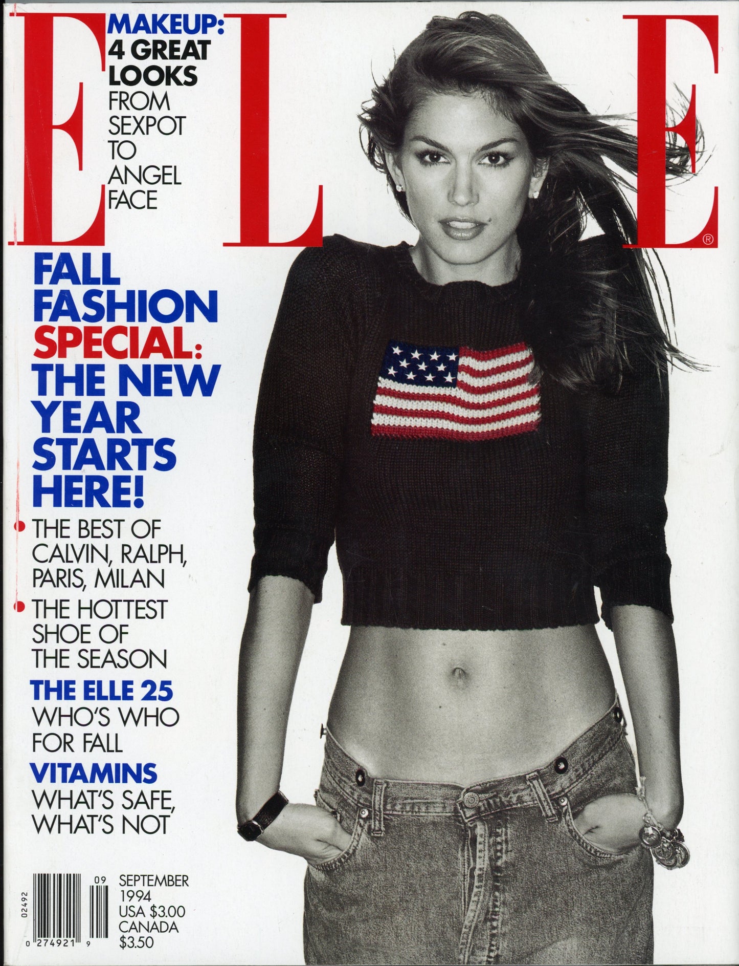 ELLE Vintage Fashion Magazine (September 1994) VG Condition Cindy Crawford