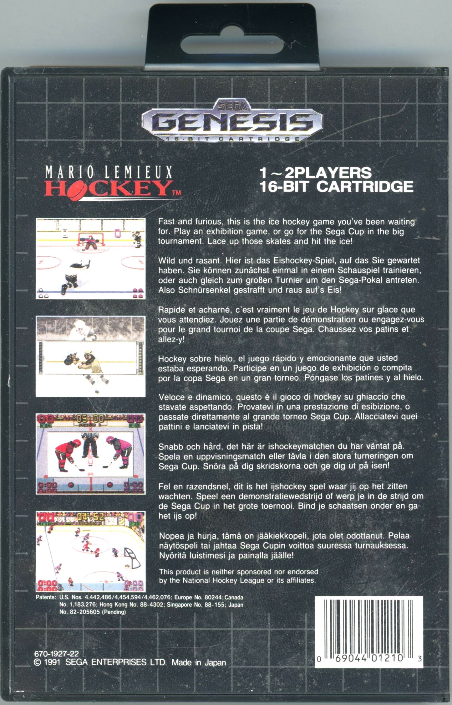 1991 Mario Lemieux Hockey Sega Genesis Video Game Cartridge Complete in Box