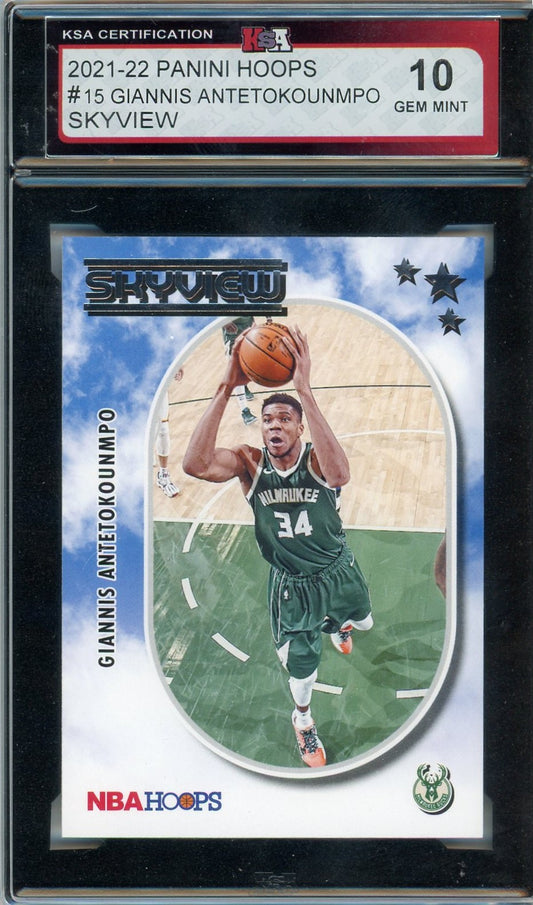 2021/22 Panini Hoops Giannis Antetokounmpo Skyview Graded Card #15 KSA 10