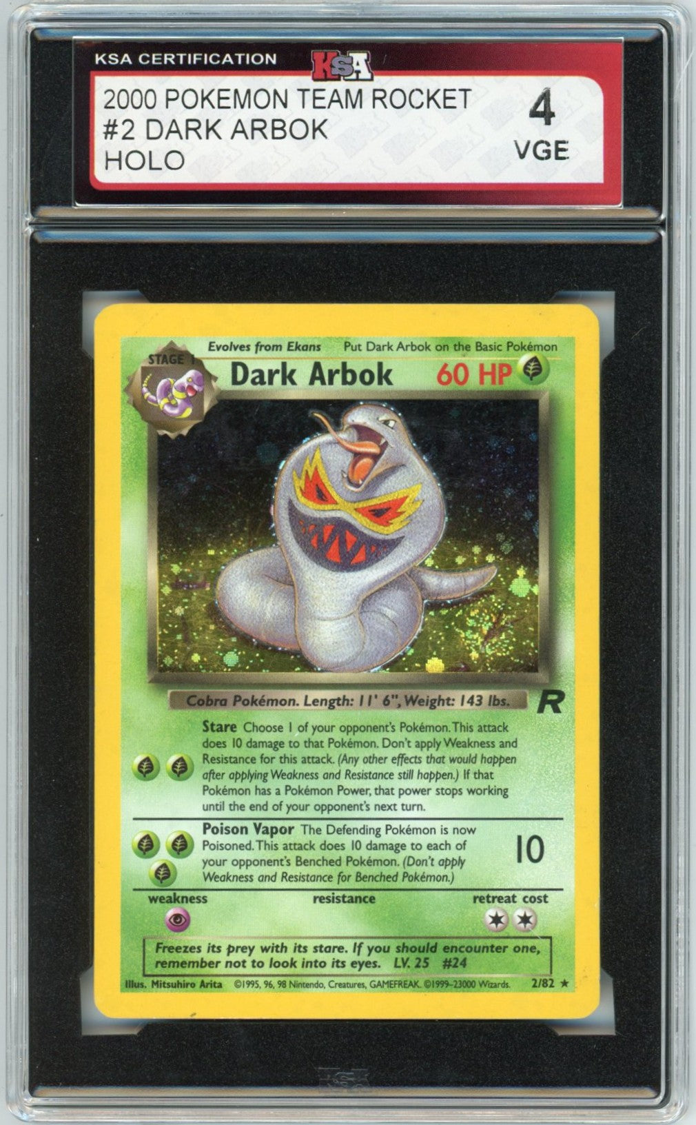 2000 Pokemon Team Rocket Dark Arbok Holographic Graded Card #2 KSA 4