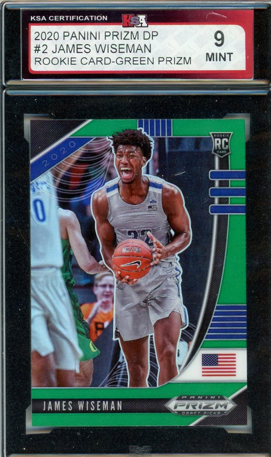 2020 Panini Prizm Draft Picks James Wiseman Green Prizm Graded Rookie Card KSA 9