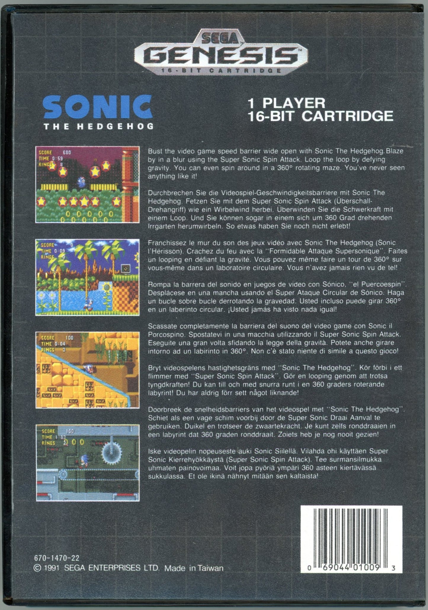 1991 Sonic the Hedgehog Sega Genesis Video Game Cartridge Complete in Box