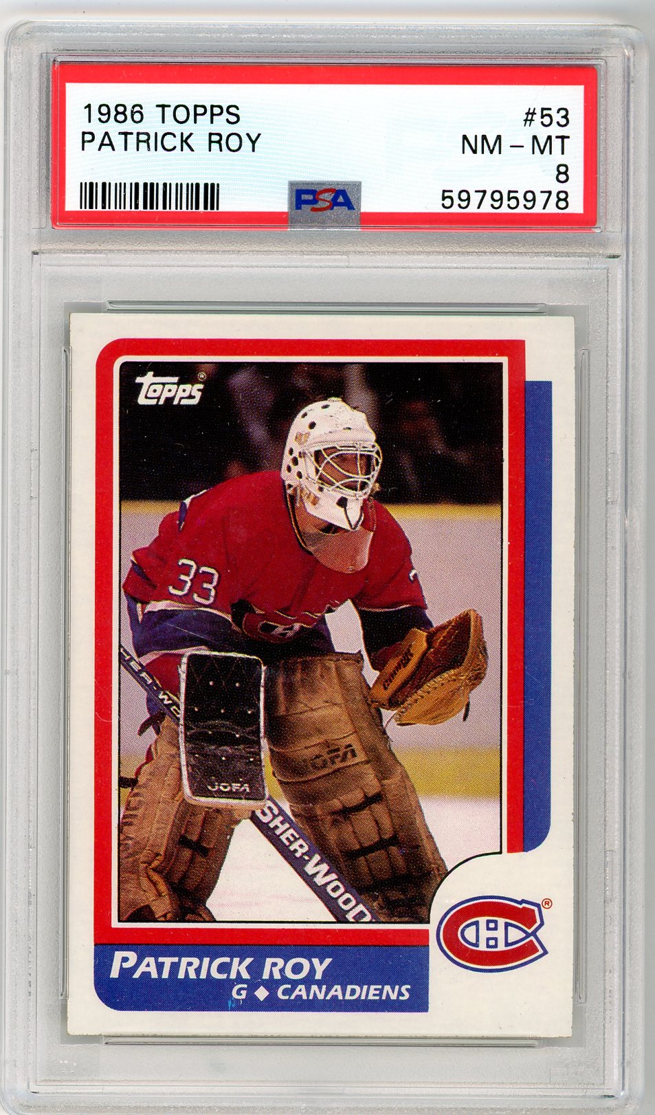 1986 Topps Patrick Roy Graded Rookie Card #53 PSA 8