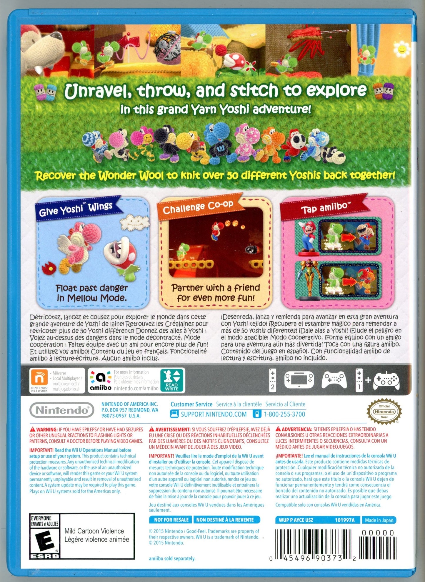 2015 Nintendo Yoshi's Woolly World Wii U Video Game Disc In Box