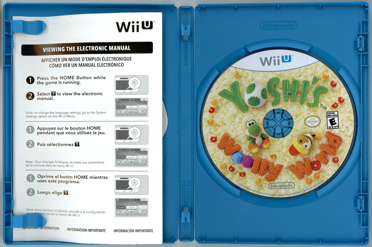 2015 Nintendo Yoshi's Woolly World Wii U Video Game Disc In Box