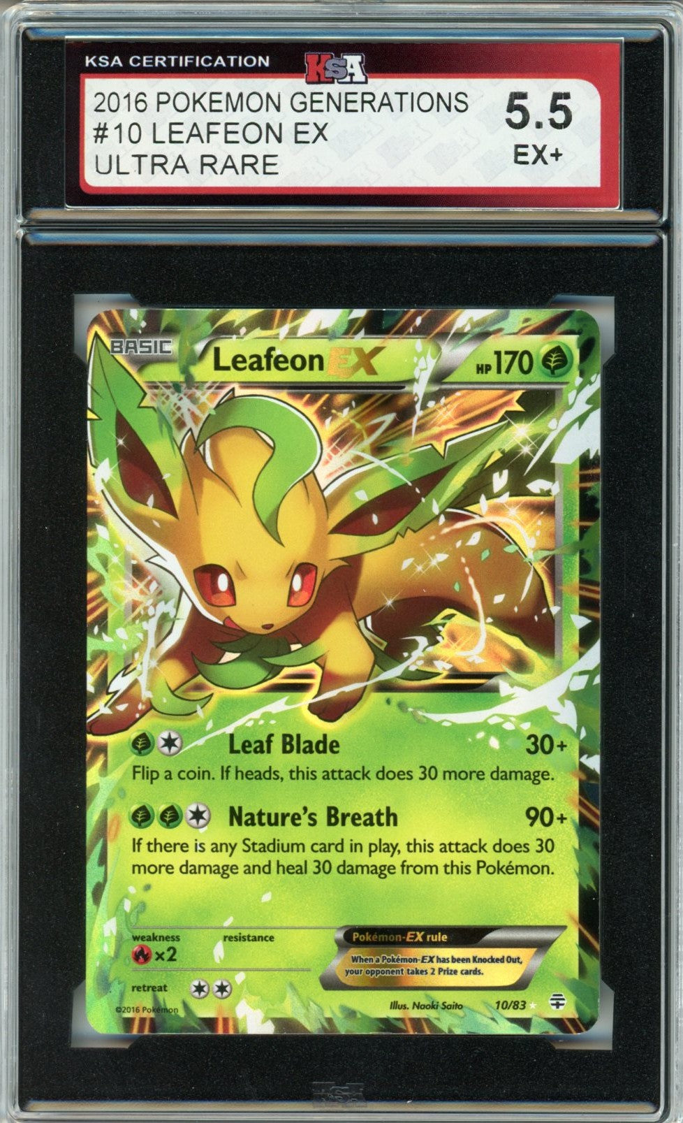 2016 Pokemon Generations Leafeon EX Graded Card #10 KSA 5.5 Ultra Rare