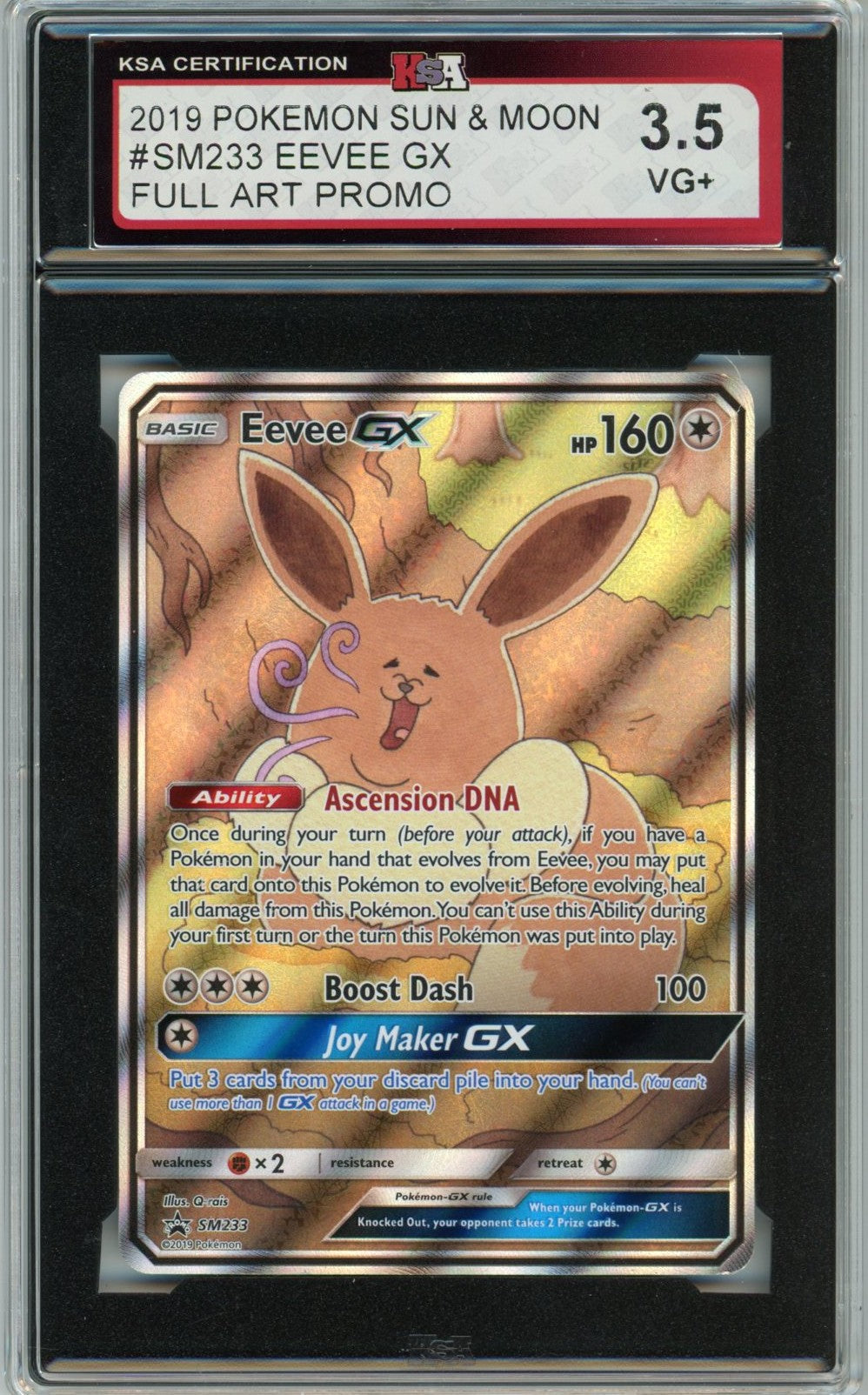 2019 Pokemon Sun & Moon Eevee GX Full Art Promo Graded Card #SM233 KSA 3.5