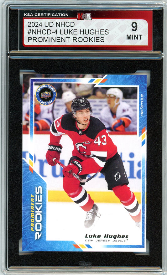 2024 Upper Deck NHCD Luke Hughes Prominent Rookies Graded Rookie Card KSA 9