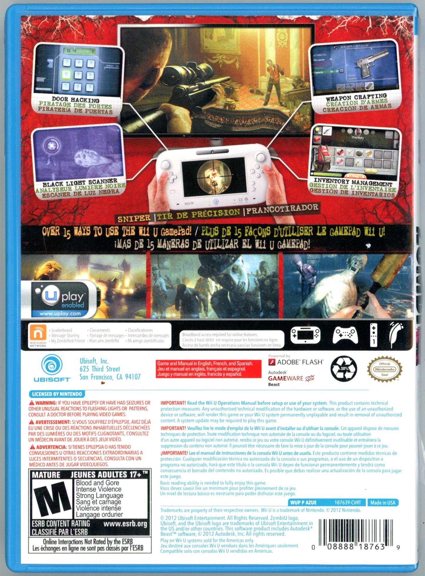 2012 Ubisoft Zombie U Nintendo Wii U Video Game Disc In Box