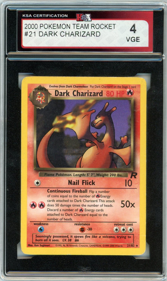 2000 Pokemon Team Rocket Dark Charizard Graded Card #21 KSA 4