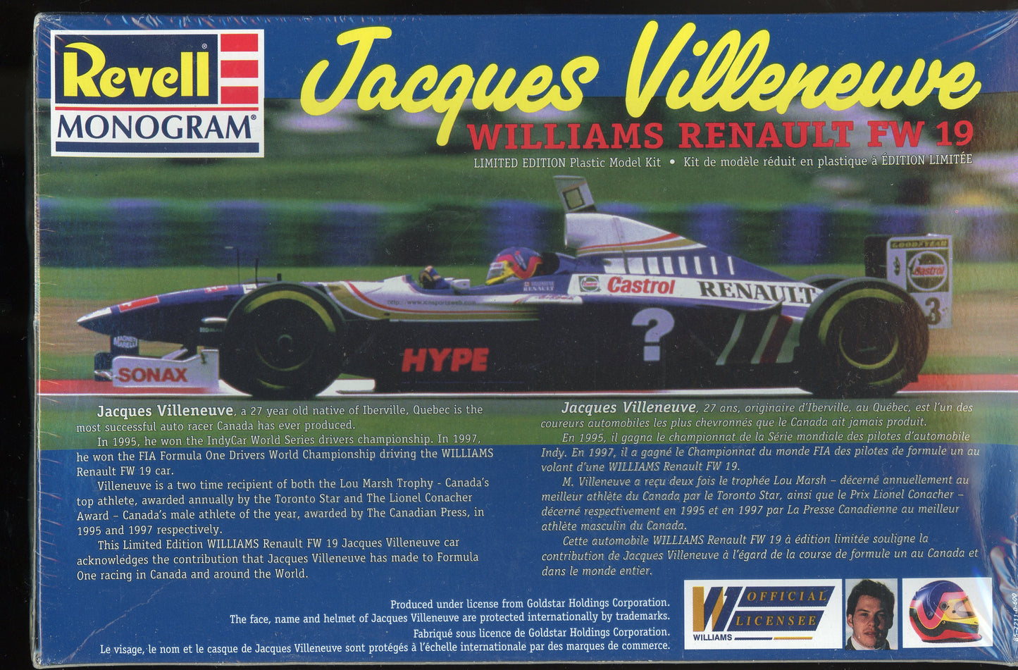1998 Revell Jacques Villeneuve Williams Renault FW 19 Limited Edition Plastic Model Kit