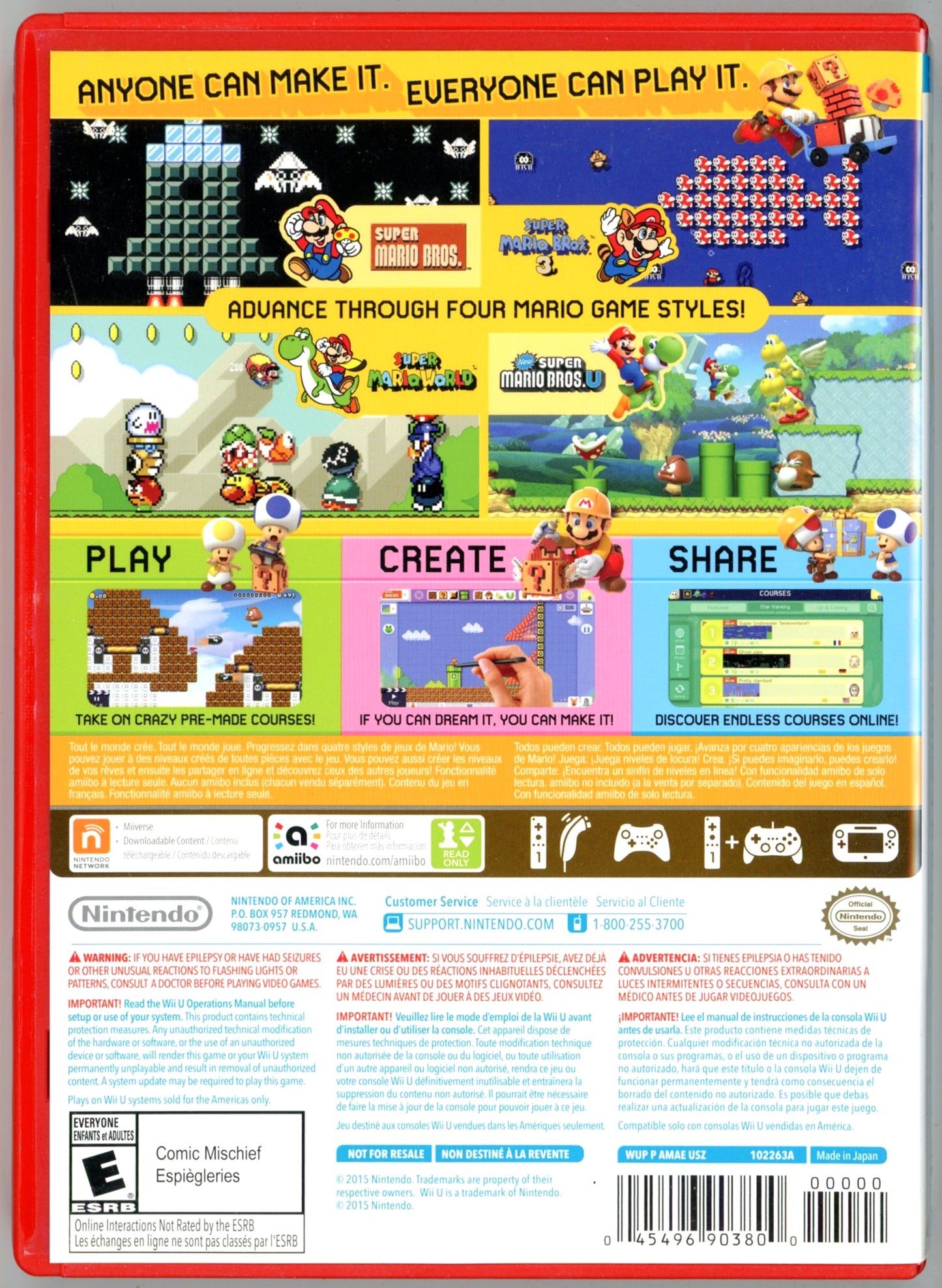 2015 Nintendo Super Mario Maker Wii U Video Game Disc Complete In Box