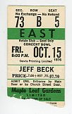 Jeff Beck Vintage Concert Ticket Maple Leaf Gardens (Toronto, 1976)