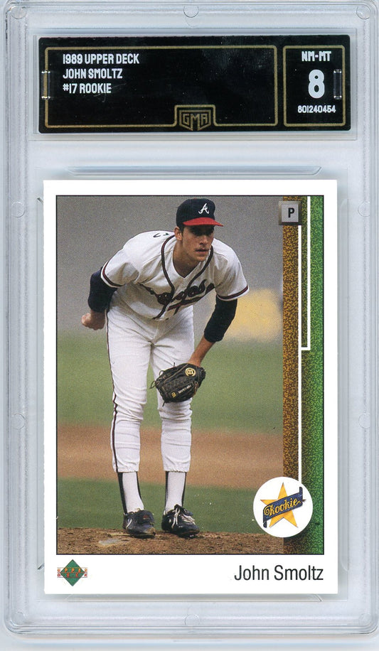 1989 Upper Deck John Smoltz Graded Rookie Card #17 GMA 8