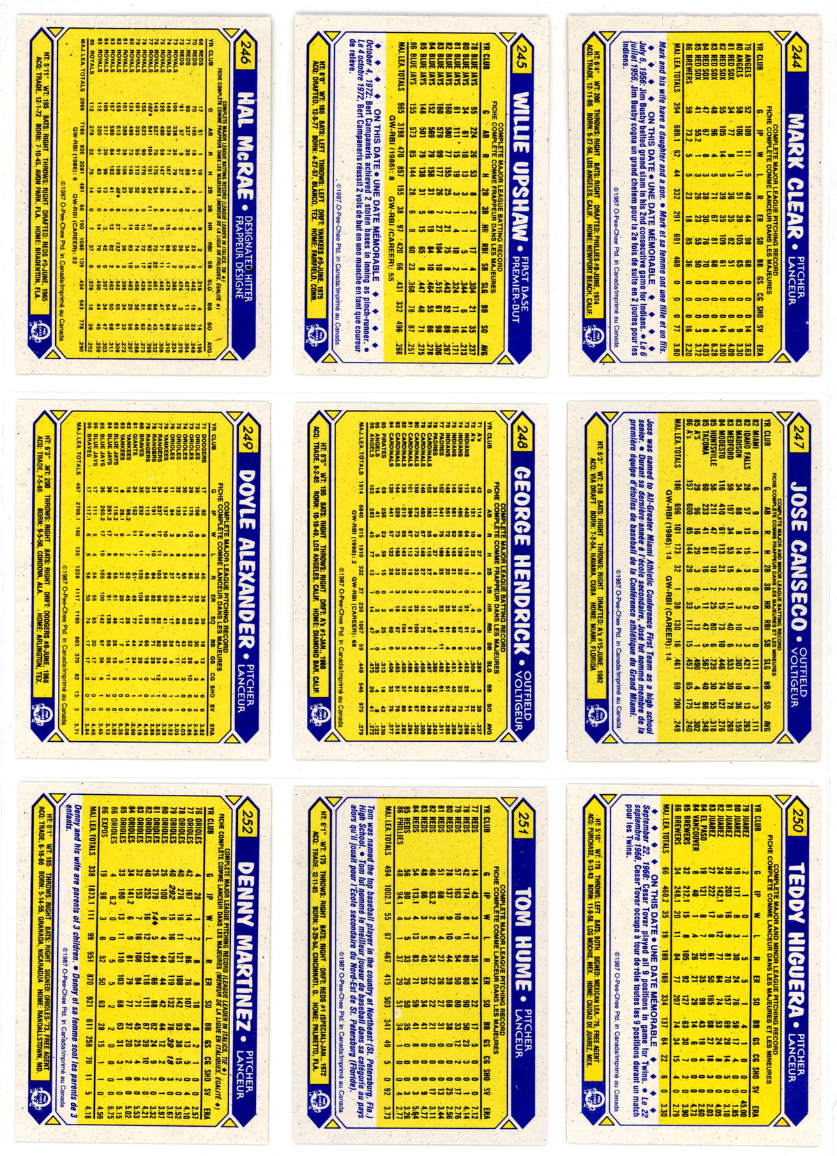 1987 OPC O-Pee-Chee MLB Baseball Complete Set (396 Cards) High Grade! Barry Bonds Rookie