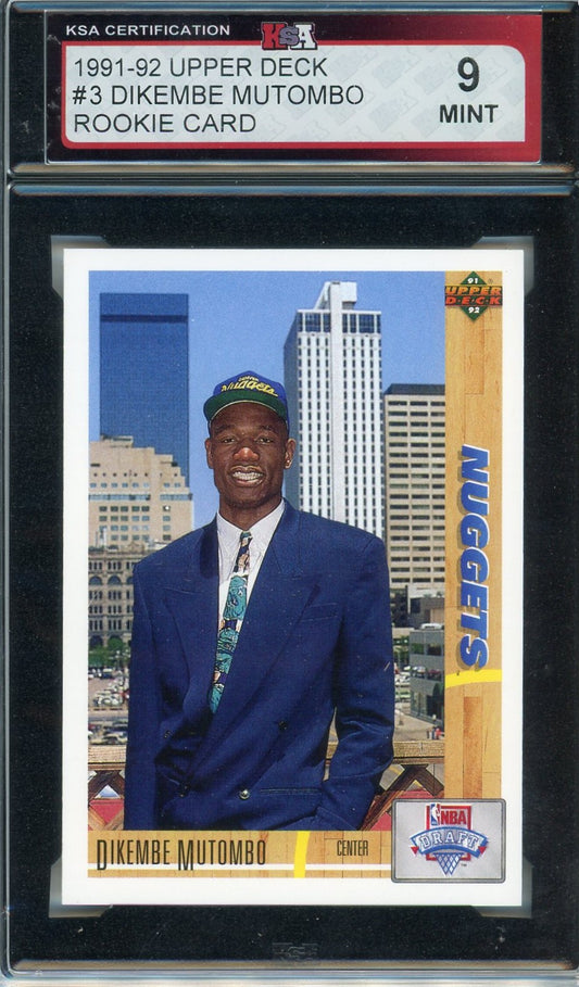 1991/92 Upper Deck Dikembe Mutombo Graded Rookie Card #3 KSA 9