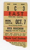 Rick Wakeman Vintage Concert Ticket Maple Leaf Gardens (Toronto, 1970s)