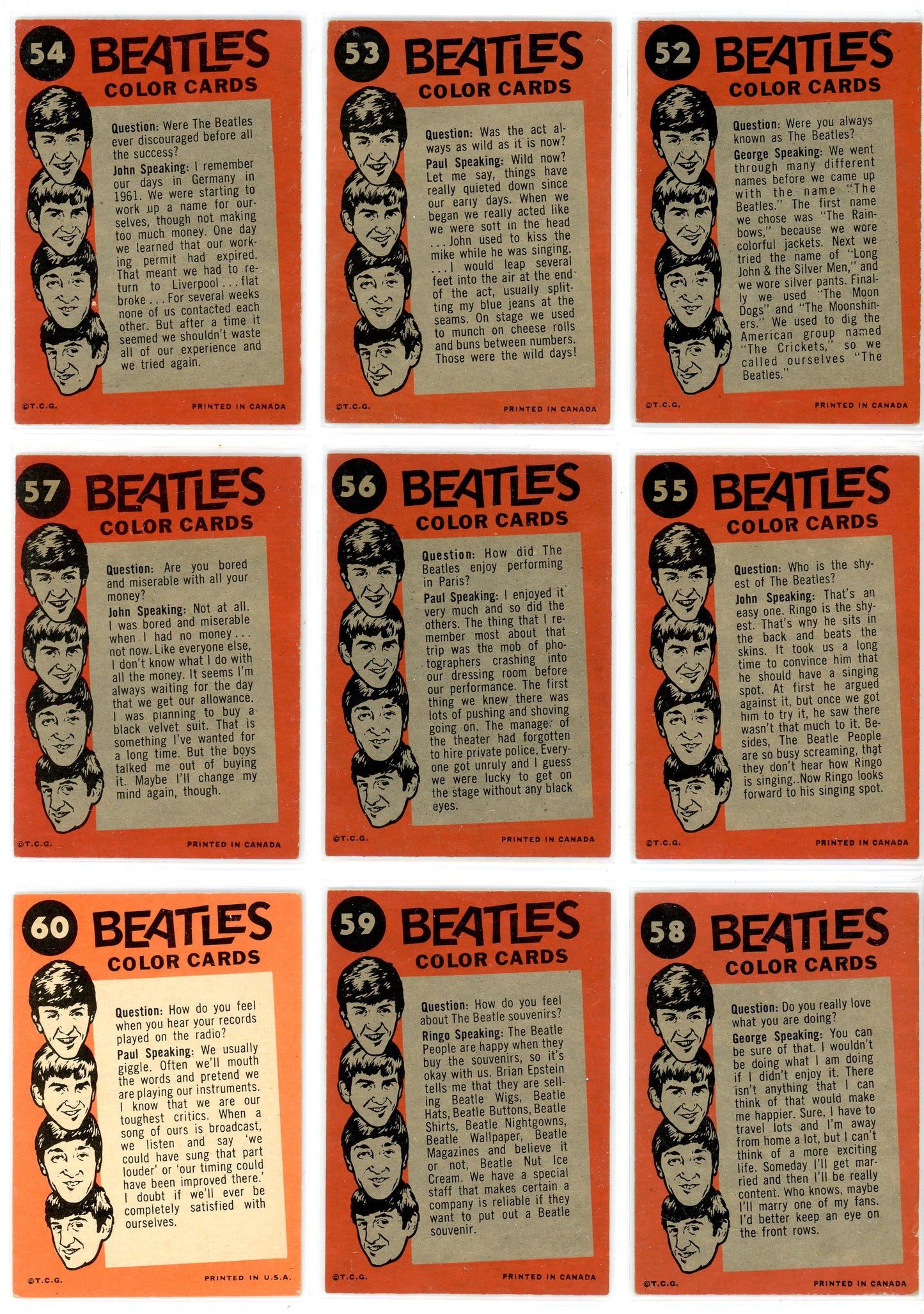 1964 The Beatles (Color) Trading Card Complete Set (64 Cards) Read* Topps & O-Pee-Chee Mix