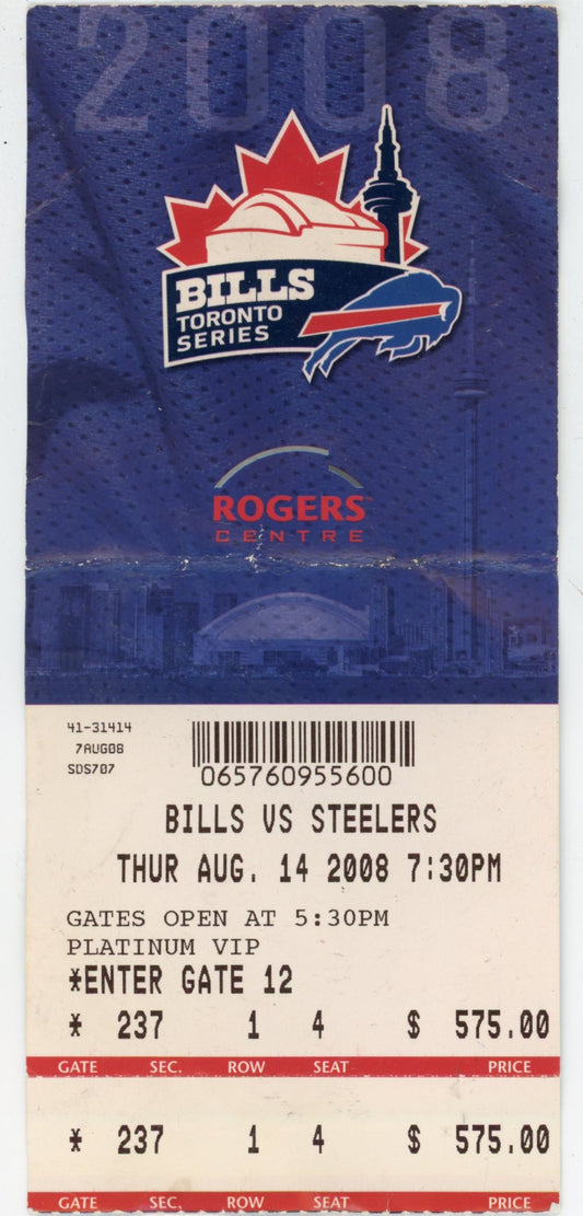 Buffalo Bills vs. Pittsburgh Steelers Ticket Stub Rogers Centre (Toronto, 2008)
