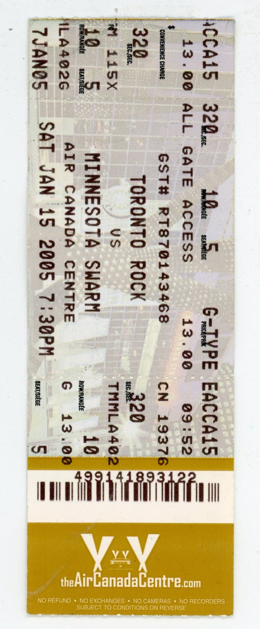 Toronto Rock vs. Minnesota Swarm Vintage Lacrosse Ticket Stub Air Canada Centre (Toronto, 2005)