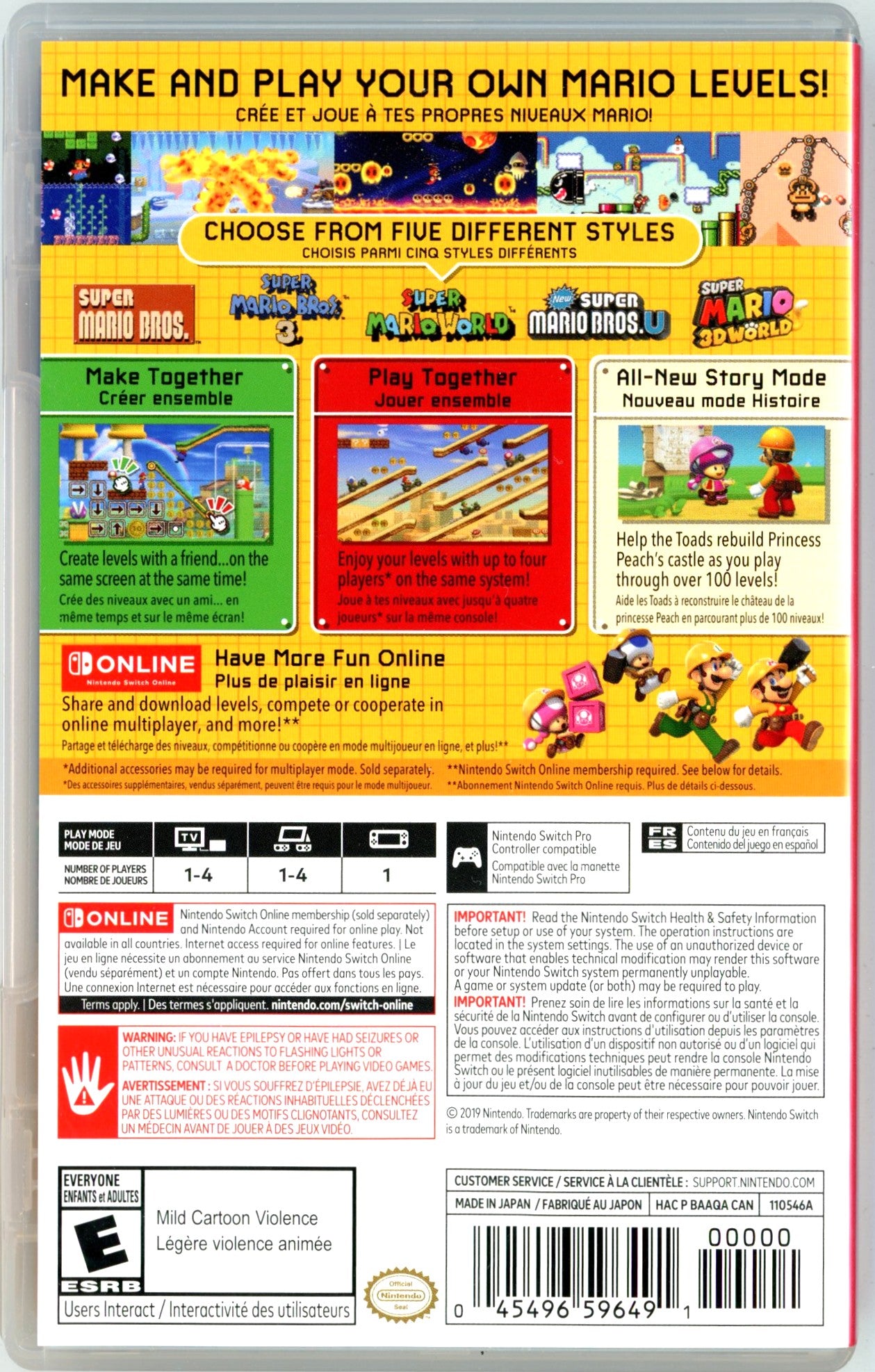2019 Nintendo Super Mario Maker 2 Switch Video Game Cartridge In Box