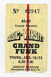 Grand Funk Railroad Vintage Concert Ticket Music at Varsity (Toronto, 1973) American Band Tour w/ Lee Michaels