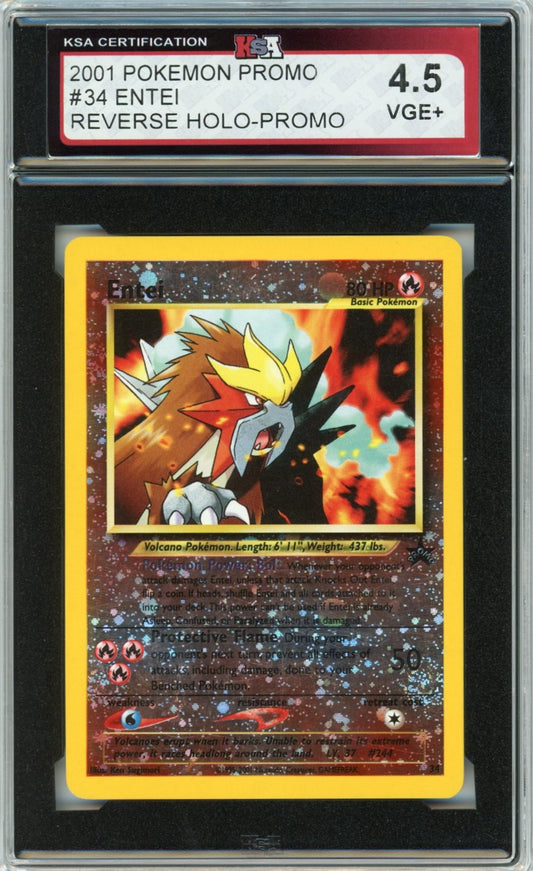 2001 Pokemon Promo Entei Reverse-Holographic Graded Card #34 KSA 4.5