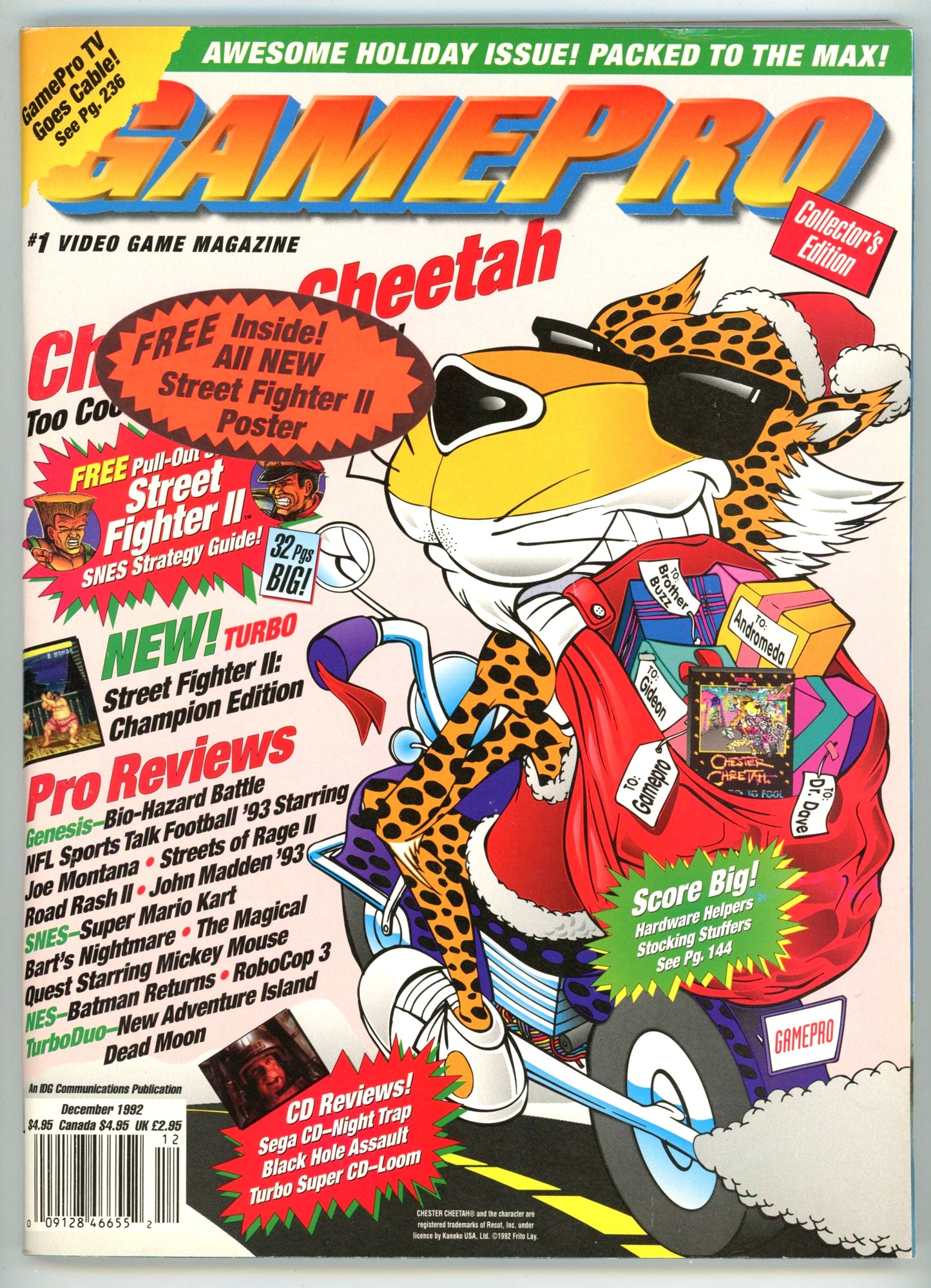 GamePro Vintage Newsstand Magazine (December 1992) Chester Cheetah Collector's Edition + Street Fighter Poster