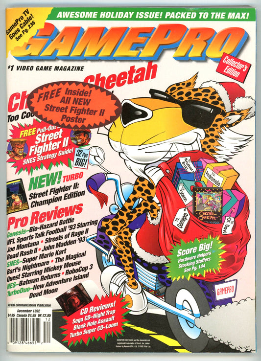 GamePro Vintage Newsstand Magazine (December 1992) Chester Cheetah Collector's Edition + Street Fighter Poster