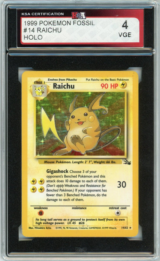 1999 Pokemon Fossil Raichu Holographic Graded Card #14 KSA 4