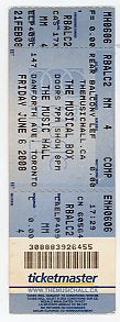 The Musical Box Concert Ticket The Music Hall (Toronto, 2008)