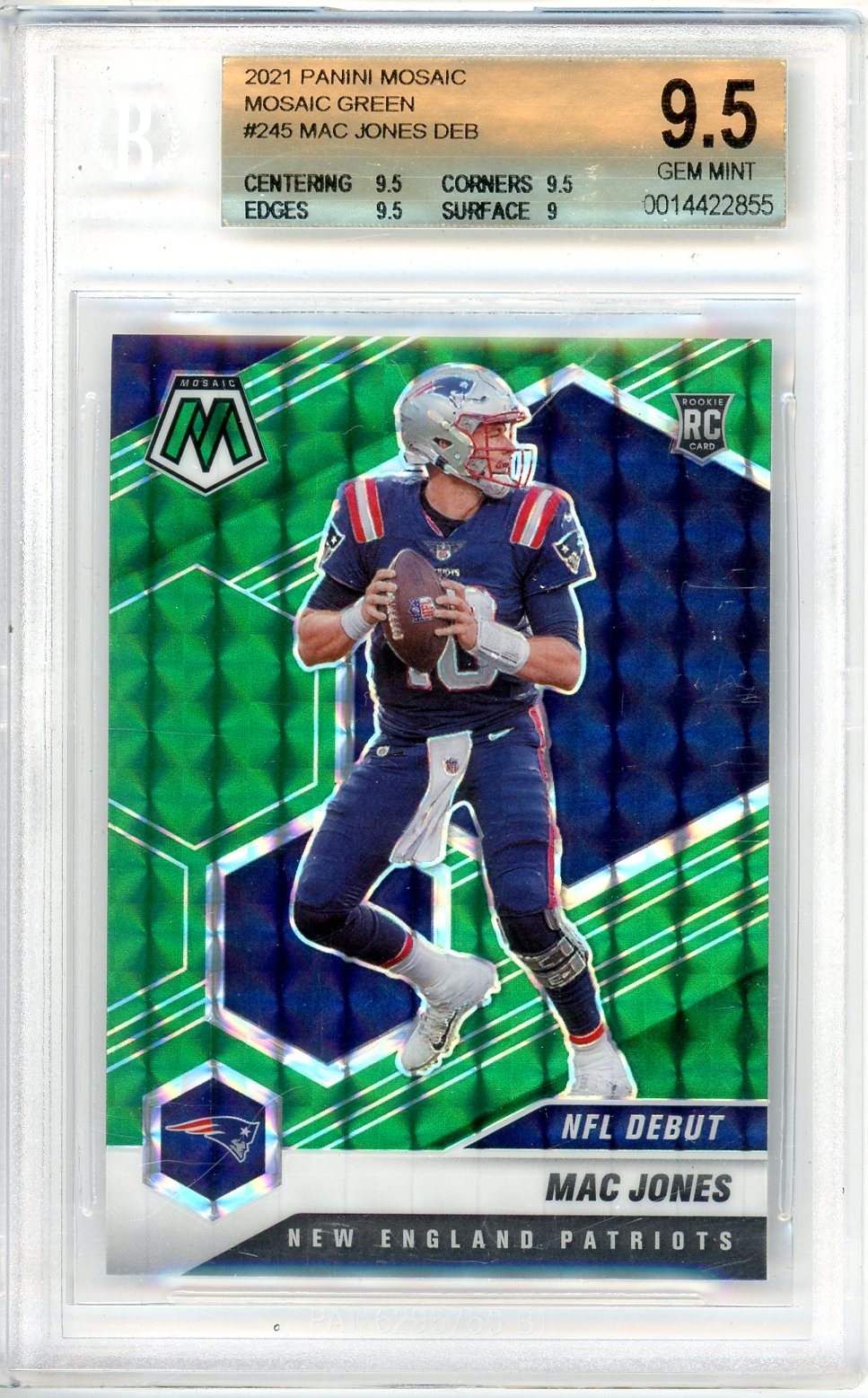 2020 Panini Mosaic Green Mac Jones Debut Graded Rookie Card BGS 9.5