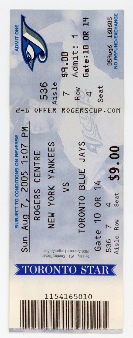 New York Yankees vs. Toronto Blue Jays Ticket Stub Rogers Centre (Toronto, 2005)
