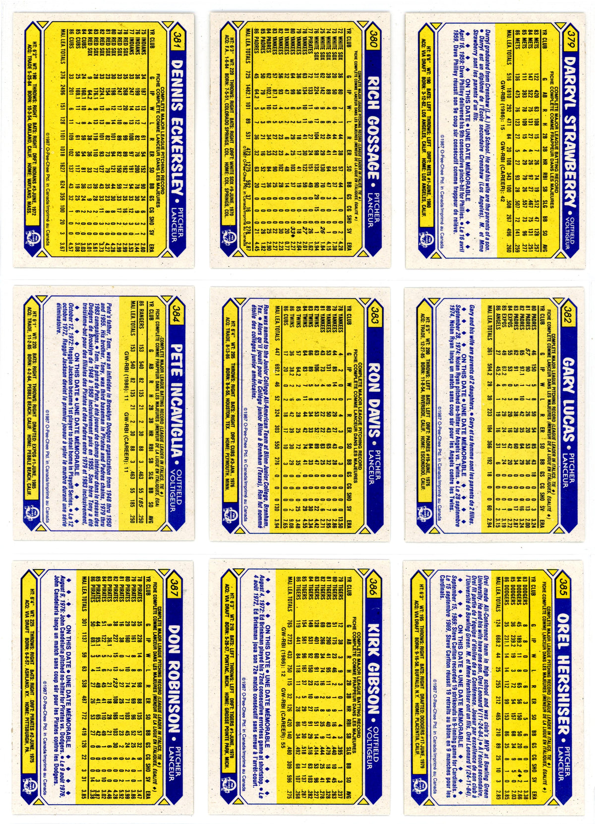 1987 OPC O-Pee-Chee MLB Baseball Complete Set (396 Cards) High Grade! Barry Bonds Rookie