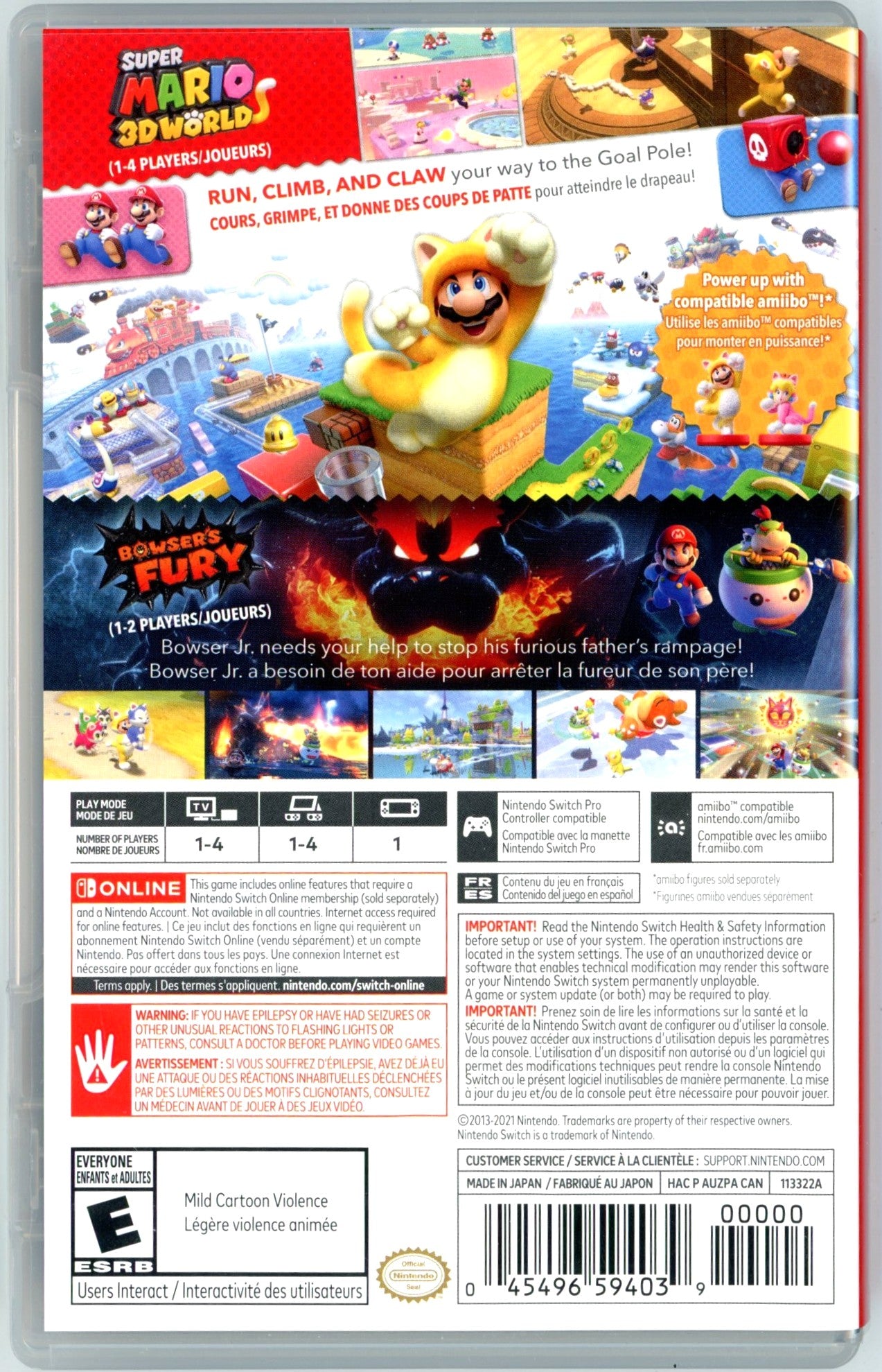 2021 Super Mario 3D World + Bowser's Fury Nintendo Switch Video Game Cartridge In Box