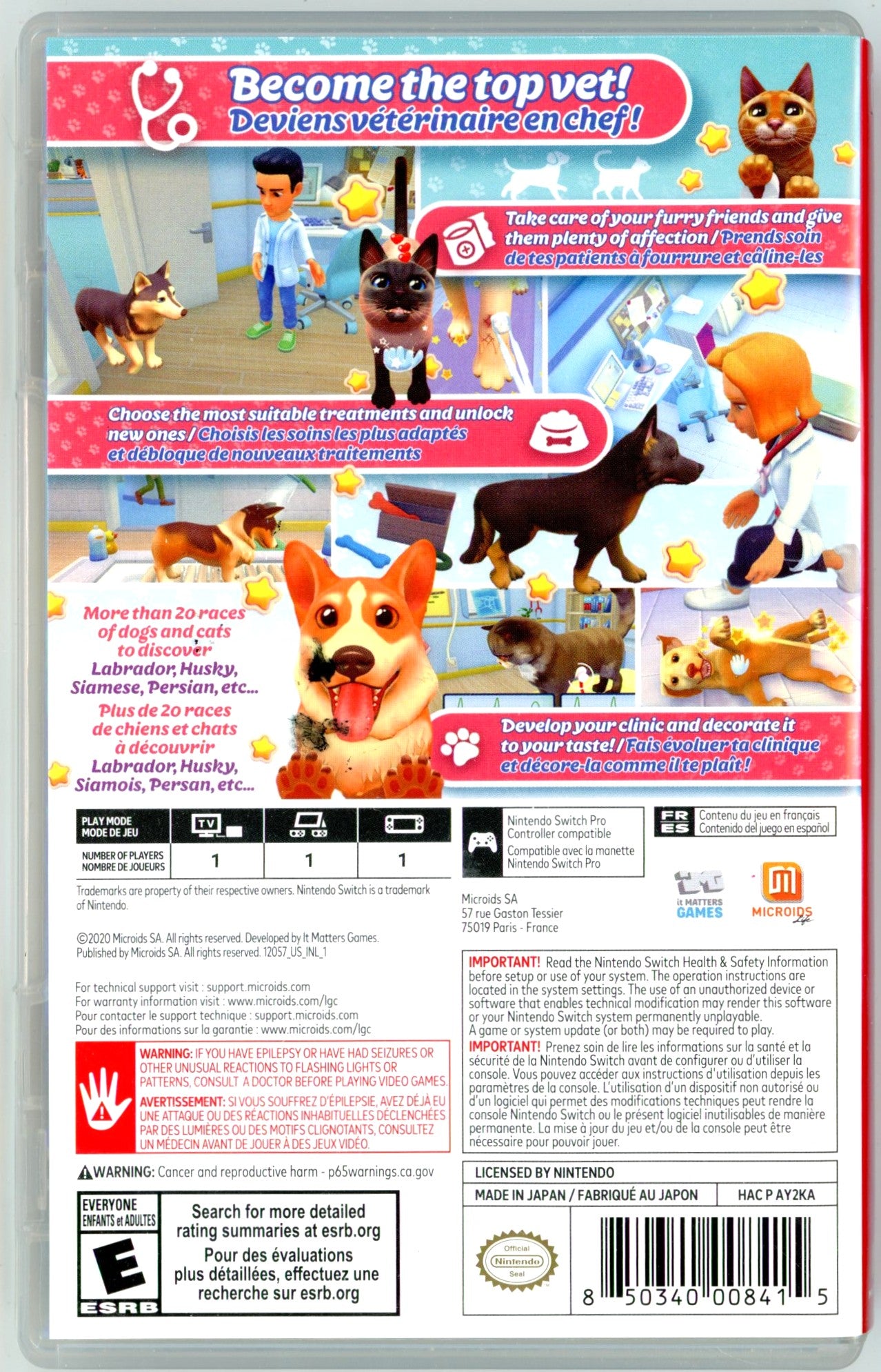 2020 Microids My Universe Pet Clinic Cats & Dogs Nintendo Switch Video Game Cartridge In Box